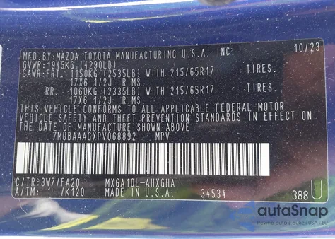 2023 Toyota Corolla Cross Le z USA, uszkodzony, nr VIN 7MUBAAAGXPV068892